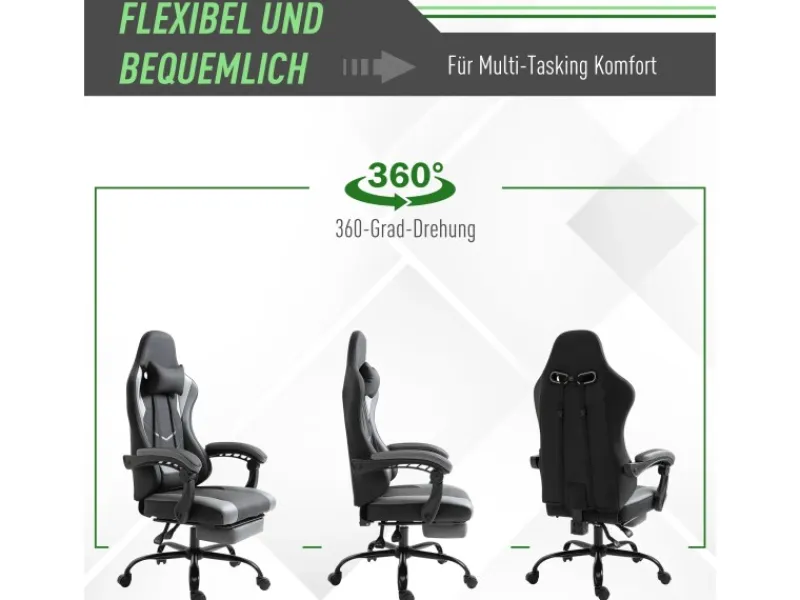 Vinsetto Ergonomischer Gaming Stuhl Höhenverstellbar 62x52x128 cm