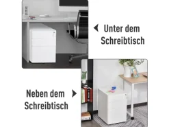 Vinsetto Rollcontainer mit 3 Schubladen Aufbewahrung Stahl Weiß 39 x 48 x 59 cm