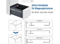 Vinsetto Rollcontainer mit 3 Schubladen Aufbewahrung Stahl Weiß 39 x 48 x 59 cm