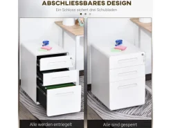 Vinsetto Rollcontainer mit 3 Schubladen Aufbewahrung Stahl Weiß 39 x 48 x 59 cm