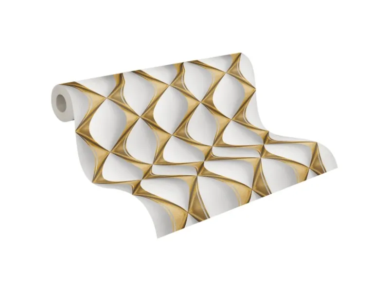 AS-Creation Vliestapete 3D Design Glänzend Leicht Strukturiert Gold Weiß FSC®