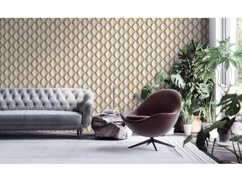 AS-Creation Vliestapete 3D Design Glänzend Leicht Strukturiert Gold Weiß FSC®