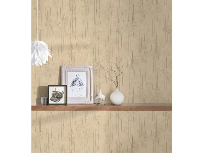 New AS-Creation Vliestapete Floral Glänzend Leicht Strukturiert Gelb Beige FSC®