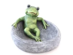 Vogeltränke mit Frosch 17,5 cm Grau-Grün