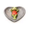 Vogeltränke mit Liegendem Frosch 8 cm Grau-Grün-Rot