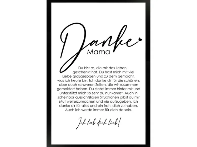 Sale WANDStyle Gerahmtes Poster Danke Mama 30 x 45 cm Geschenkidee für Eine Person
