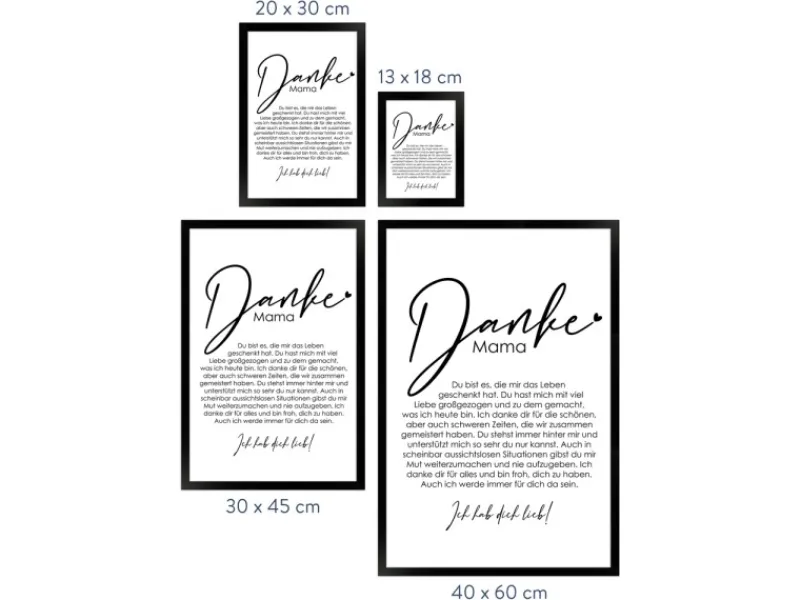 Sale WANDStyle Gerahmtes Poster Danke Mama 30 x 45 cm Geschenkidee für Eine Person