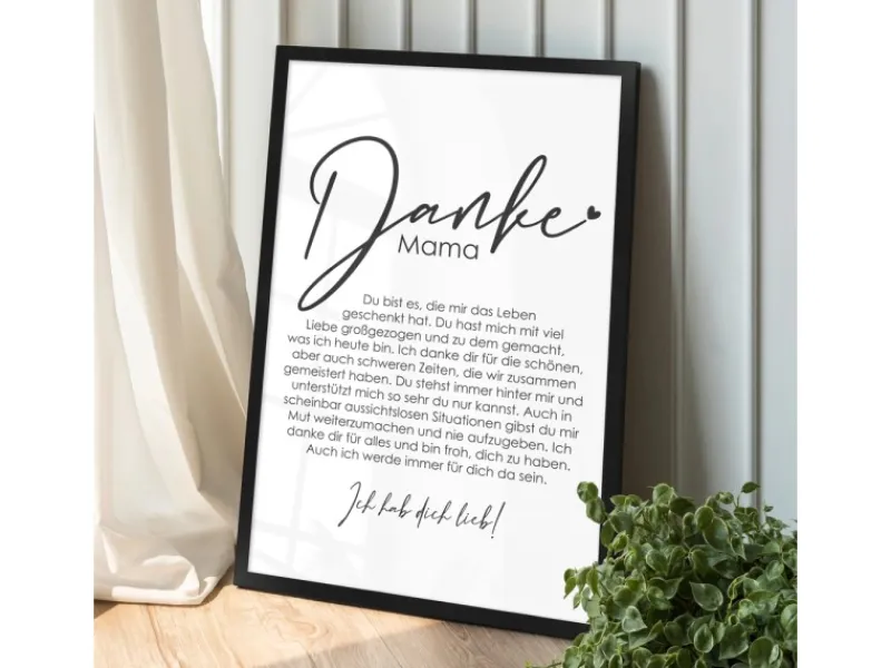 Sale WANDStyle Gerahmtes Poster Danke Mama 30 x 45 cm Geschenkidee für Eine Person
