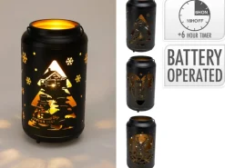 Weihnachts-Deko LED-Laterne Eisen Ø 12 cm x 23 cm Schwarz-Gold 3-fach Sortiert