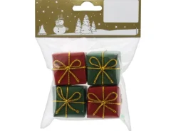 Hot Weihnachts-Deko Päckchen aus Papier und Styropor 3,2 x 3,2 cm Grün-Rot 4 Stück