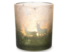 Weihnachts-Deko Teelichthalter Windlichtglas Ø 8,8 cm x 10 cm Grün-Silber