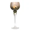 Weihnachts-Deko Windlicht Glas auf Fuß 35 cm Grün-Silber