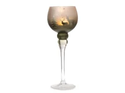 Weihnachts-Deko Windlicht Glas auf Fuß 35 cm Grün-Silber