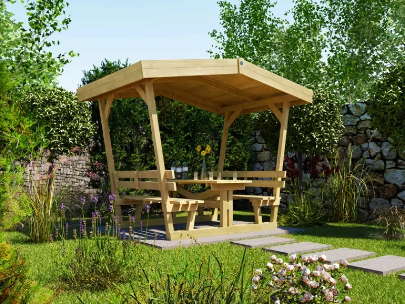 Discount Weka Gartenlaube Tessin Natur 303 cm x 205 cm