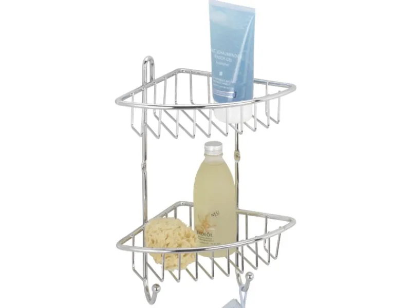 New Wenko Badeckregal Milano 2 Haken/2 Ablagen Chrom Glänzend