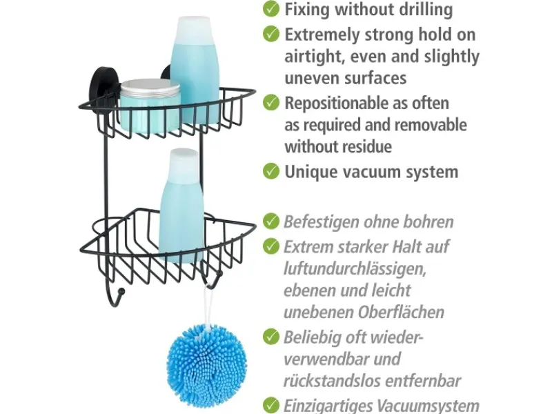 Wenko Eckregal Bari Vacuum-Loc 2 Etagen Schwarz