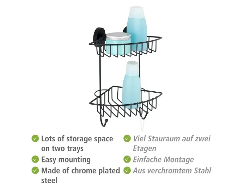 Wenko Eckregal Bari Vacuum-Loc 2 Etagen Schwarz