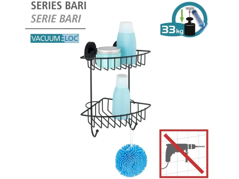 Wenko Eckregal Bari Vacuum-Loc 2 Etagen Schwarz