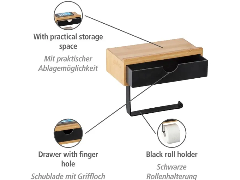 Wenko Toilettenpapierhalter mit Ablage Bambusa Bambus