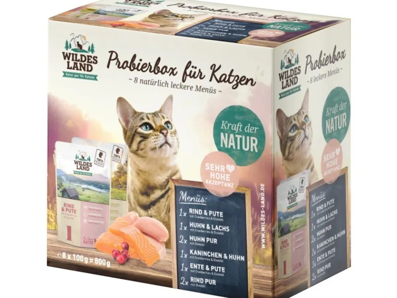 Wildes Land Katzen-Nassfutter Probierbox Pouch 800 g