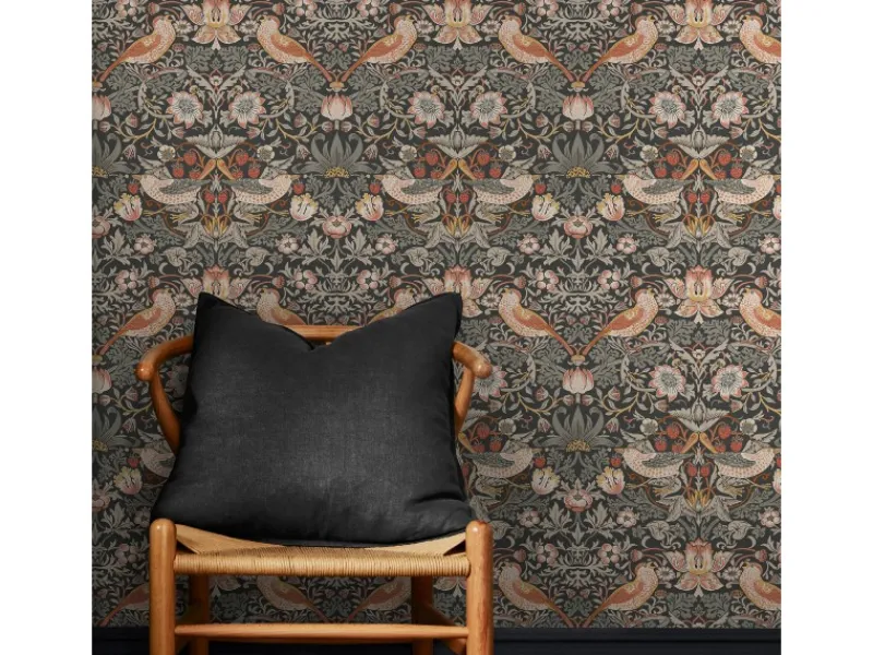 William Morris at Home Vliestapete Strawberry Thief 10 m x 52 cm Grau FSC®