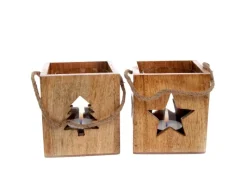 Windlicht Würfel aus Mangoholz 2-fach Sortiert 10 cm Holz