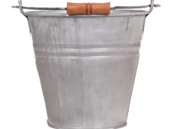New Zink-Eimer mit Henkel und Holzgriff 3,2 Liter Silber